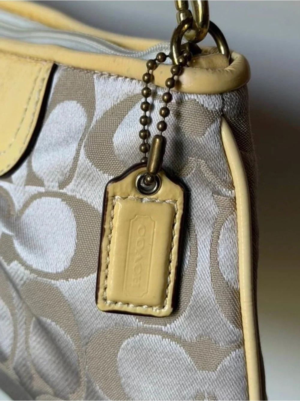 Coach Tan and Beige Signature Mini Shoulder Bag